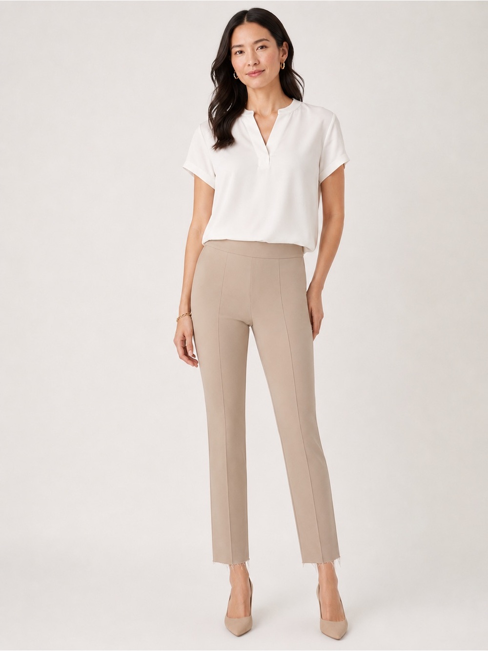 Ann Taylor Beige Slim Ankle Pants Stretch High Rise Career Office Womens Size 4